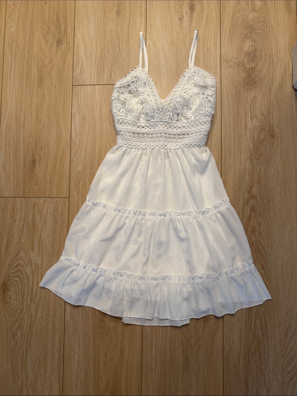Ivory Lace-Trim Tiered Mini Dress